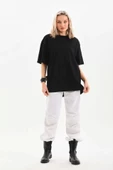 Unisex Bisiklet Yaka 20/1 Düz Oversize T-Shirt - Siyah thumbnail 2
