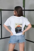 Unisex Bisiklet Yaka Baskılı Oversize T-Shirt- Beyaz thumbnail 2