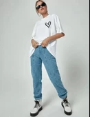 Bisiklet Yaka Baskılı Oversize T-Shirt - Beyaz thumbnail 3