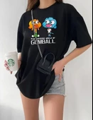 Bisiklet Yaka Baskılı Oversize T-Shirt - Siyah - 1