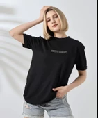 Unisex Bisiklet Yaka Baskılı Slim Fit T-Shirt - Siyah - 3