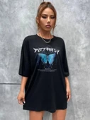 Unisex Baskılı Oversize T-Shirt - Siyah - 4