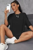 Unisex Baskılı Oversize T-Shirt - Siyah thumbnail 2