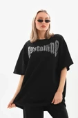 Unisex Taş Desenli Oversize T-Shirt - Beyaz - 1