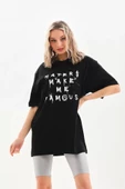 Unisex Baskılı Oversize T-Shirt - Siyah thumbnail 3