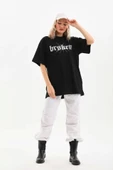Unisex Baskılı Oversize T-Shirt - Siyah thumbnail 3