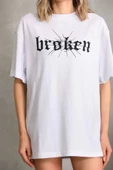 Unisex Baskılı Oversize T-Shirt - Beyaz - 3