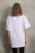 Unisex Taş Desenli Oversize T-Shirt - Beyaz - 2