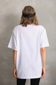 Unisex Taş Desenli Oversize T-Shirt - Beyaz thumbnail 2