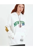 Baskılı Kapüşonlu Sweatshirt - Beyaz - 2