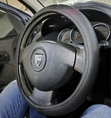 Geçme Deri Direksiyon Kılıfı - Düz Delikli Siyah Renk - 38cm - 2