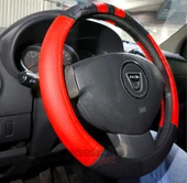 Geçme Deri Direksiyon Kılıfı - Spor Görünüm - Delikli Siyah Kırmızı Renk - 38cm - 1