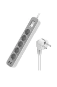T5'li Akım Korumalı Uzatma Priz - 2 USB, 1 Type-C, Dirençli Kablo, Termal Koruma - 4