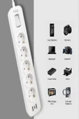 T5'li Akım Korumalı Uzatma Priz - 2 USB, 1 Type-C, Dirençli Kablo, Termal Koruma - 2