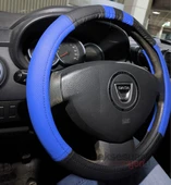 Geçme Deri Direksiyon Kılıfı - Spor Görünüm - Delikli Siyah Mavi Renk - 38cm - 1