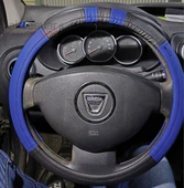 Geçme Deri Direksiyon Kılıfı - Spor Görünüm - Delikli Siyah Mavi Renk - 38cm - 4