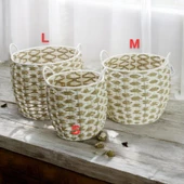 T.Concept Dekoratif Dayanıklı Oval Çok Amaçlı Hasır Sepet Bej-Beyaz Renk Büyük Boy (L) - 5