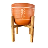 Bitki Tasarımı Ev Dekorasyon Nakış Desenli Toprak Saksı Saksılık Salon Çiçeklik 4 Ayaklı - 19 CM thumbnail 1