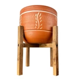 Bitki Tasarımı Ev Dekorasyon Nakış Desenli Toprak Saksı Saksılık Salon Çiçeklik 4 Ayaklı - 19 CM thumbnail 3