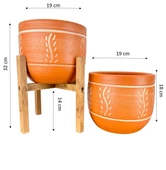 Bitki Tasarımı Ev Dekorasyon Nakış Desenli Toprak Saksı Saksılık Salon Çiçeklik İkili Set Ayaksız - 4 Ayaklı- 19 CM thumbnail 2