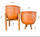 Bitki Tasarımı Nakış Desenli Toprak Saksı Saksılık Salon Çiçeklik İkili Set 3 Ayaklı- 4 Ayaklı- 19 CM thumbnail 2