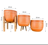 Bitki Tasarımı Ev Dekorasyon Nakış Desenli Toprak Saksı Saksılık Salon Çiçeklik Üçlü Set - 19 CM thumbnail 4