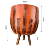 Bitki Tasarımı Aksesuar Siyah Çizgi Desenli Toprak Saksı Saksılık Salon Çiçeklik 3 Ayaklı - 19 CM - 2
