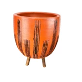 Bitki Tasarımı Aksesuar Siyah Çizgi Desenli Toprak Saksı Saksılık Salon Çiçeklik 3 Ayaklı - 19 CM - 5