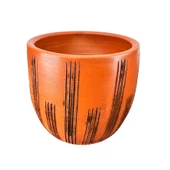 Bitki Tasarımı Siyah Çizgi Desenli Toprak Saksı Saksılık Salon Çiçeklik - 19 CM - 4