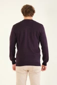 Erkek Hakim Yaka Petek Örgü Fermuarlı Hırka Mor - 6