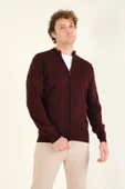 Erkek Biyeli Dik Yaka Fermuarlı Hırka Bordo - 2