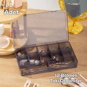 Porsima Org601 Çok Amaçlı Bölmeli Şeffaf Kutu Organizer Kapaklı Boncuk Takı Kutusu Takı Düzenleyici Antrasit thumbnail 1