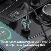 HOCO NZ12A Action PD43W USB + Type-C Hızlı Şarj Araç Çakmaklı Şarj Aleti Siyah - 2