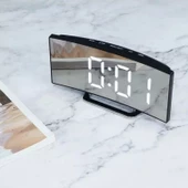 WHİTE LED MIRROR CLOCK BEYAZ LED IŞIKLI SAAT MASA SAATİ ALARM DERECE TARİH PİLLİ + USB DİJİTAL SAAT - 4