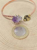 Ametist Taşı Çiçek Motifli Bakır Bileklik (52490) thumbnail 2