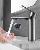 SİYAH LAVABO BATARYASI BLACK PASLANMAZ GARANTİLİ MUSLUK PRİNÇ AÇ KAPA ERGONOMİK thumbnail 2