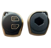 Suzuki Vitara Swift SX4 Uyumlu Kumanda Kılıfı Anahtar Kılıfı Oto Anahtarlık Deri Desenli Siyah Gold thumbnail 2