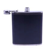 Siyah Deri Kaplama Paslanmaz Çelik Cep Matarası - Hip Flask 7 OZ - 3
