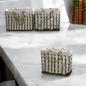 T.Concept Dekoratif Halatlı Zarif Telli Çok Amaçlı Dikdörtgen Sepet Kahverengi- Beyaz Küçük (S) - 4