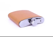 Turuncu Deri Kaplama Paslanmaz Çelik Cep Matarası - Hip Flask 7 OZ - 4
