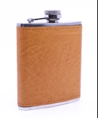 Turuncu Deri Kaplama Paslanmaz Çelik Cep Matarası - Hip Flask 7 OZ - 1