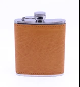 Turuncu Deri Kaplama Paslanmaz Çelik Cep Matarası - Hip Flask 7 OZ - 2