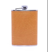 Turuncu Deri Kaplama Paslanmaz Çelik Cep Matarası - Hip Flask 9 OZ - 2