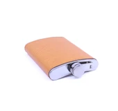 Turuncu Deri Kaplama Paslanmaz Çelik Cep Matarası - Hip Flask 9 OZ - 4