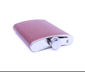 Kahverengi Deri Kaplama Paslanmaz Çelik Cep Matarası - Hip Flask 9 OZ - 4