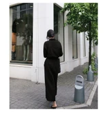 Keten Günlük Rahat Beli Bağcık Detaylı Uzun Kol Elbise thumbnail 2