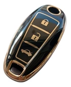 Suzuki Vitara Swift SX4 Uyumlu Smart Kumanda Kılıfı Anahtar Kılıfı Oto Anahtarlık Siyah Gold 3 Tuş thumbnail 2