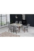 FLORİT MOBİLYA Işıl Serisi 80x130 Açılabilir,6 Kişilik Mutfak Masası Takımı, Yemek Masası Takımı, Masa Takımı- Gri - 1