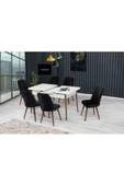 FLORİT MOBİLYA Oya Serisi 80x130 Açılabilir,6 Kişilik Mutfak Masası Takımı, Yemek Masası Takımı, Masa Takımı-siyah - 2
