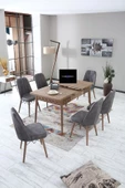 FLORİT MOBİLYA Ares Serisi 80x130 Açılabilir,6 Kişilik Mutfak Masası Takımı, Yemek Masası Takımı, Masa Takımı- Gri - 1